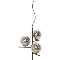 lampe à suspension art déco noire et verre fumé 3 lumières - flore