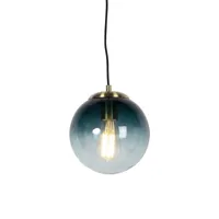 lampe à suspension art déco en laiton et verre bleu océan 20 cm - pallon
