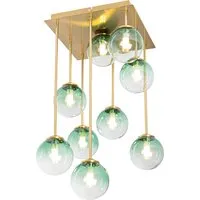 plafonnier art déco or avec verre vert 9 lumières - athènes