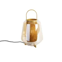 lampe de table art déco or avec verre ambré 23 cm - kevin