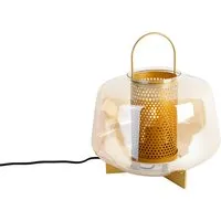 lampe de table art déco or avec verre ambré 30 cm - kevin