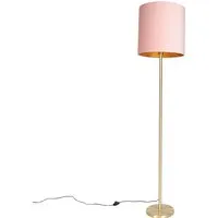 lampadaire romantique en laiton avec abat-jour rose 40 cm - simplo