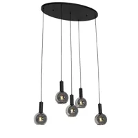 lampe à suspension art déco noire avec verre fumé ovale 5 lumières - josje