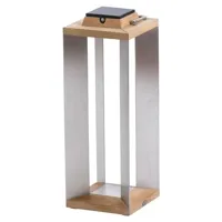 teckinox-lanterne d'extérieur led rechargeable & solaire bois/inox h65,5cm