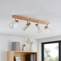 lindby spot pour plafond wanessa, 4 lampes, bois, blanc, e14