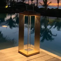 les jardins lanterne solaire led teckinox, teck/acier, 65,5 cm