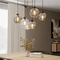 tk lighting suspension cubus, 6 lampes, transparent/miel/marron, verre, e27