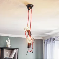 emibig lighting suspension bobi 2 en noir, câble rouge, à 2 lampes