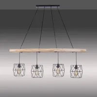 just light. suspension edgar en bois, 4 lampes abat-jour cage