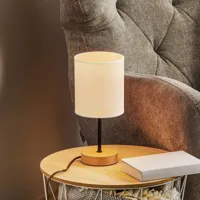 britop lampe à poser corralee bois, abat-jour tissu blanc