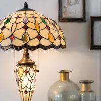 clayre&eef lampe table 5182 abat-jour verre tiffany coloré