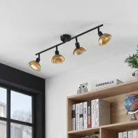 lindby spot pour plafond erin, noir/or, 4 lampes, verre