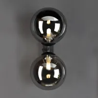 eco-light applique neptune 2 lampes noire sphères verre fumé