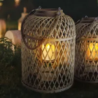 näve lanterne solaire led panier, bambou, 29 cm, brune