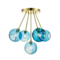 design by us plafonnier ballroom molecule, bleu, verre, à 5 lampes
