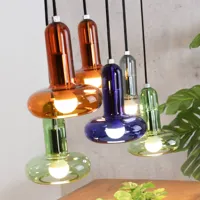 eco-light suspension perseus, multicolore, longueur 65 cm, 6 lampes, verre