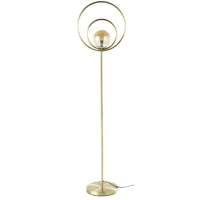 lampadaire globe en verre teinté ambré et métal doré h162