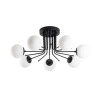plafonnier noir 7 lumières avec sphères en verre blanc