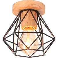 plafonnier industriel rétro créatif fer diamant cage lampe de plafond en bois noir