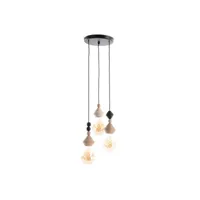 suspension fils 3 lampes avec perles en bois massif l34 cm akoya