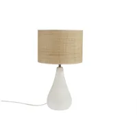 lampe à poser blanche en céramique effet pierre et abat-jour en raphia h49 cm pyrus