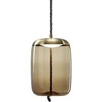 brokis lampe à suspension knot small cilindro pc1034 (brun fumé et laiton - verre et métal)