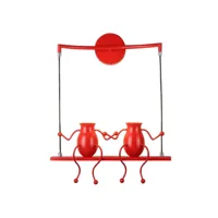 moderne applique murale simple poupée de mode balançoire enfants lampe mur 2 gens fer enfant salon chambre créative - rouge