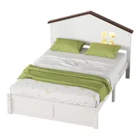 komhtom lit plat blanc 140 * 200cm pour les enfants, bois massif, petite décoration de fenêtre, veilleuse led  blanc