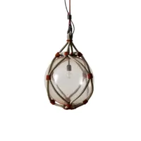 luminaire extérieur - suspension bollicosa nautilus ø 50 verre rose transparent / nœuds rouille