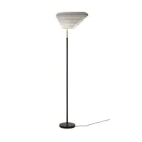 lampadaire - floor light a805 blanc diffuseur laiton peint, cuir noir diam 52cm x h 174cm