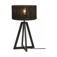 lampe à poser en bambou noir avec abat-jour noir 30x45 cm iguazu - good & mojo