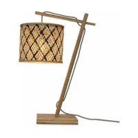 lampe à poser en bambou naturel avec abat-jour noir et naturel 18x15 cm java - good &