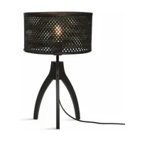 lampe à poser en bambou noir avec abat-jour noir 32x43 cm java - good & mojo