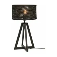 lampe à poser en bambou noir avec abat-jour noir 32x48 cm java - good & mojo