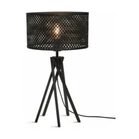 lampe à poser en bambou noir avec abat-jour tissé noir 32x48 cm java - good & mojo