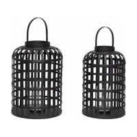 2 lanternes avec anses en bambou noir - hübsch